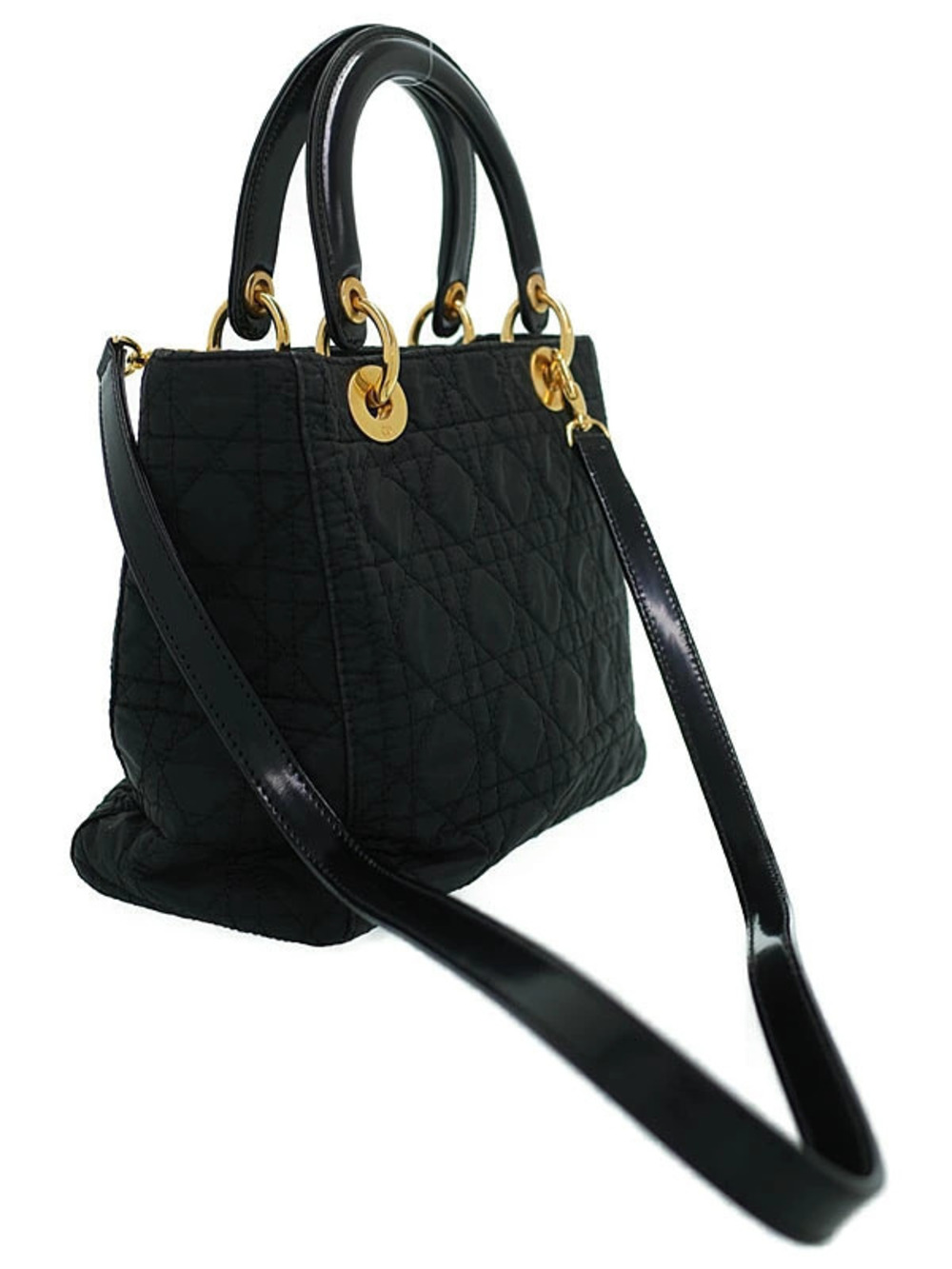 Dior Lady 2way Cannage bag Quilted Christian Black